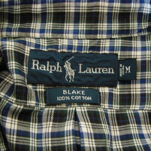 Ralph Lauren Blue Label Pony Black Blue Plaid Shirt Blake Size Medium - Picture 3 of 13